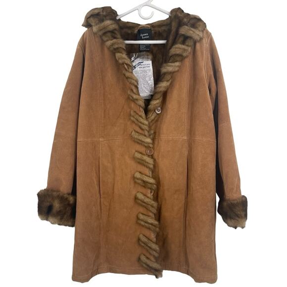 dennis basso Jackets & Blazers - ✨ NWT Vintage Dennis Basso Suede Leather Faux Fur Lined Hooded Heavy Coat Medium
